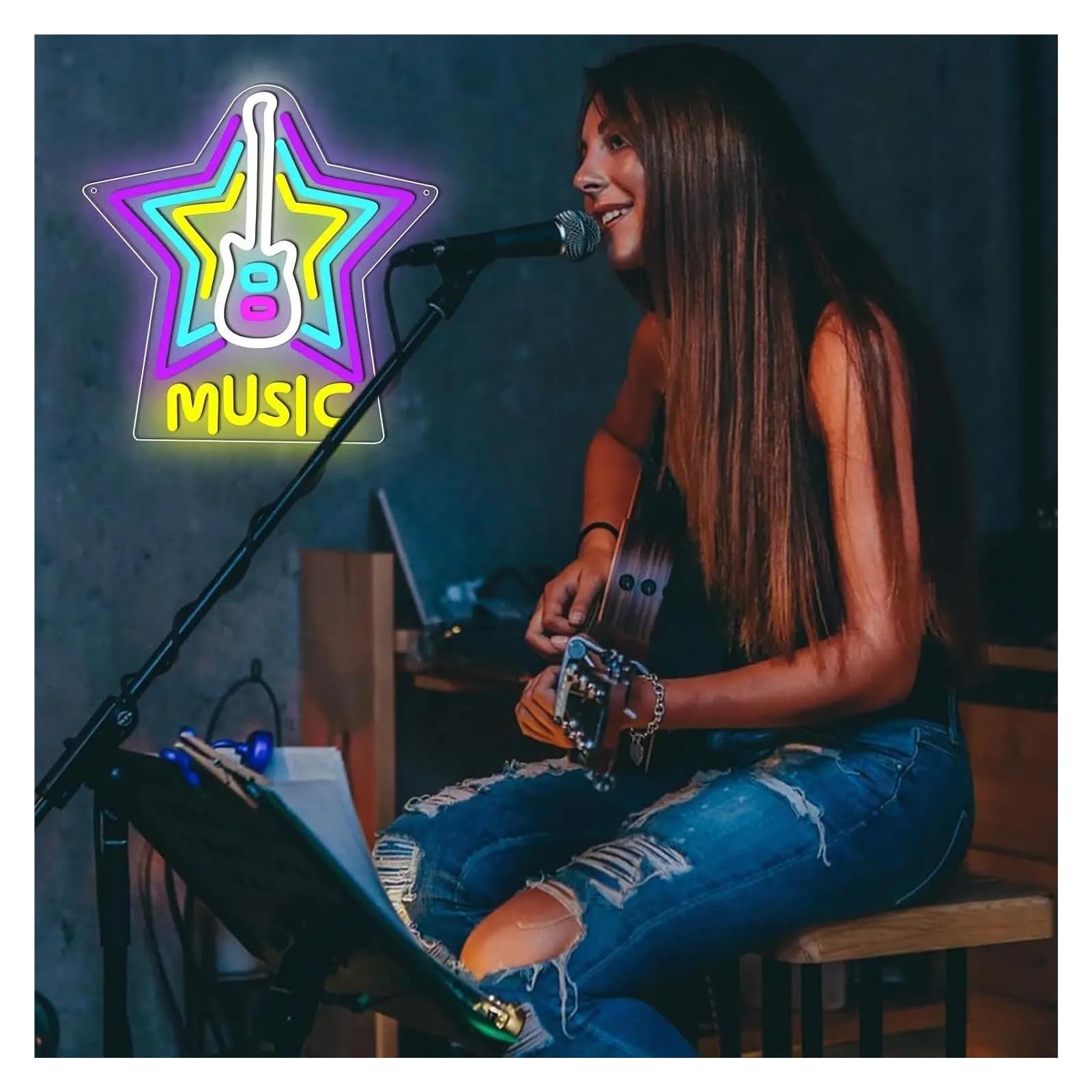 Decoración Lámparas Luces De Neón De Guitarra Para Música, Bar, Pub, Estudio, Concierto, Cueva De Hombre, Decoración De Sala De Juegos 44x42.5cm