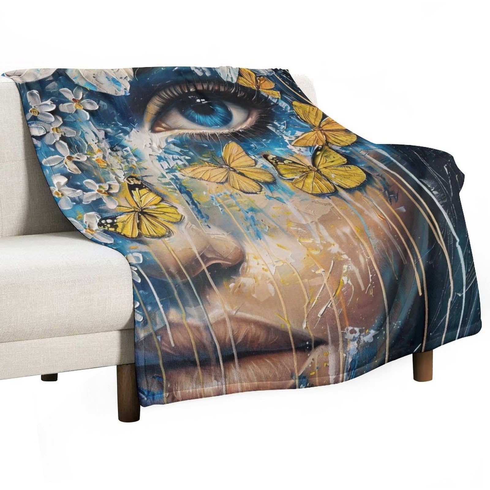 YHGSREUOH Blue Eye Floral Butterfly Woman Surreal 02 Flannel Blankets Fleece Soft Throw Lightweight Plush Gifts for Couch, Bed, Cozy Sofa Plush, Chair, Lovers 80x100cm(30x40in)