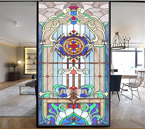 Miniatura 2 de LXDWEI Lámina decorativa para ventana, privacidad, multicolor, hermoso estilo iglesia, 39, esmerilado, tintado de ventana para oficina en casa