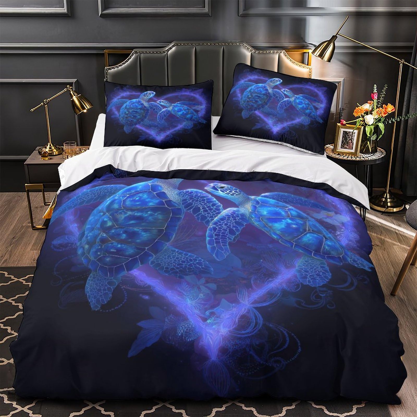 Housse de couette tortue de mer hypoallergénique en microfibre ultra douce
