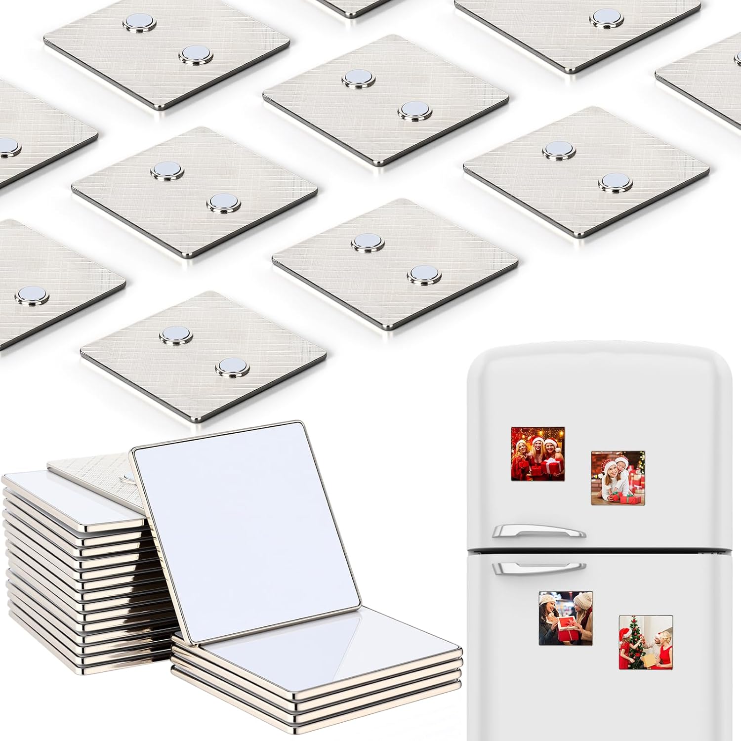 Xuhal 40 Pcs Sublimation Magnet Blanks Metal Bulk 2.16 x 2.16 Inch, 20 Aluminum Sublimation Blanks and 20 Metal Magnets, Square Fridge Photo Blank for Refrigerator as Gift