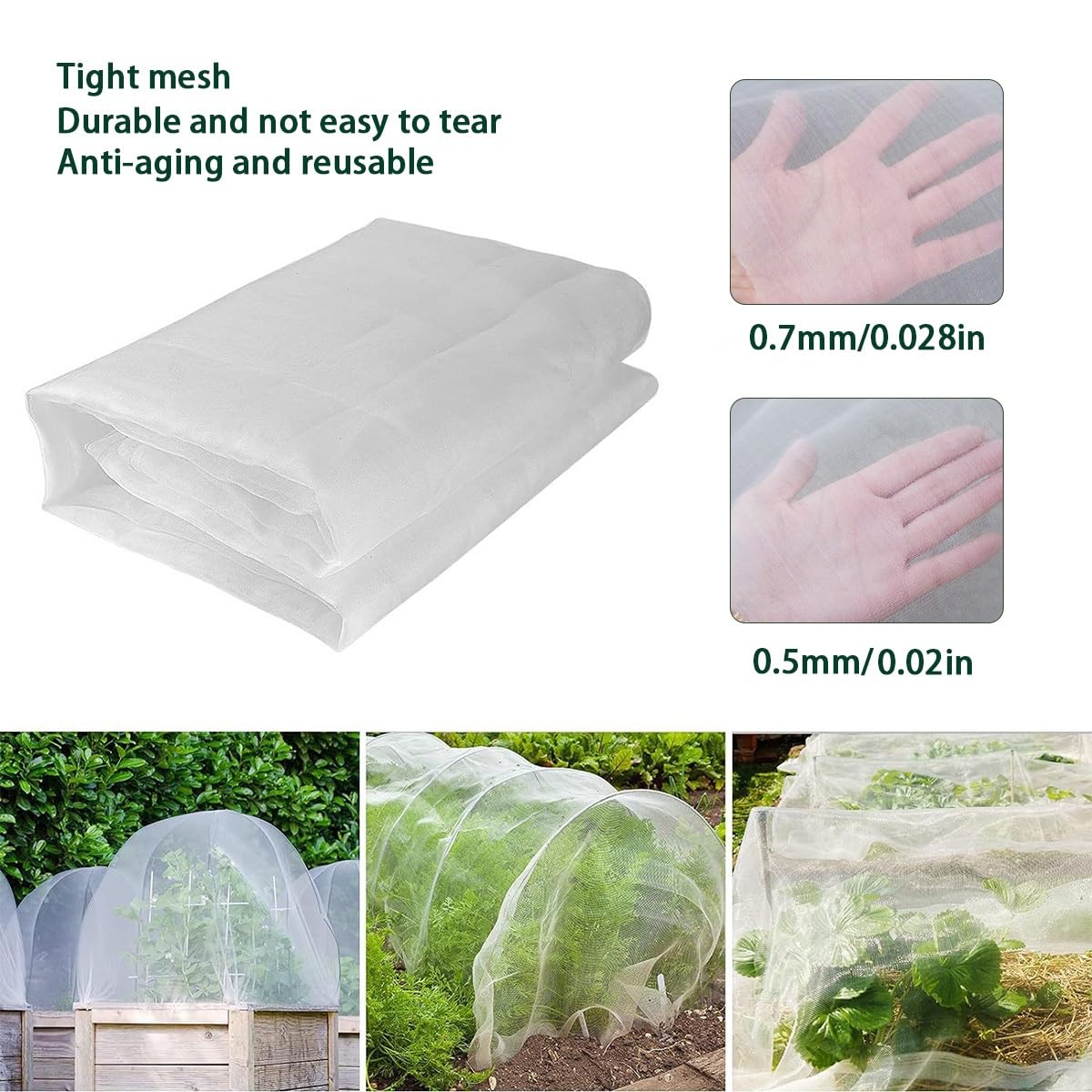 Malla Protección Plantas Jardin, Red de contra Insectos, Vegetales Huerto Malla Protectora Crecer Túnel Malla Fina para Evitar Insectos y Pájaros(0.7mm,4m x 10m)