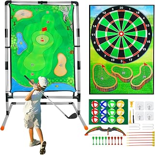 grnpeak Golf Chipping Game with Stand, Multi-Sport Golf Practice Set with Archery,Hatchet,Darts,Double-Sided Hitting Mat for Backyard Fun, Indoor/Outdoor Sports Toy for Kids & Adults