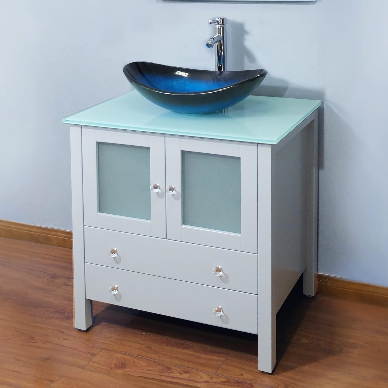30" Freestanding Wooden Modern Bathroom Vanity Vessel Sink Set Bathroom Mirror Included