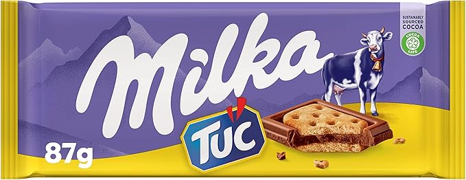 Milka TUC Tableta de Chocolate con Leche de los Alpes y Galletas Saladas, 87 g