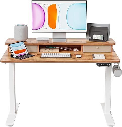 BANTI Escritorio de pie de 40 x 24 pulgadas con cajones, escritorio de pie de altura ajustable con estante de almacenamiento, escritorio de oficina