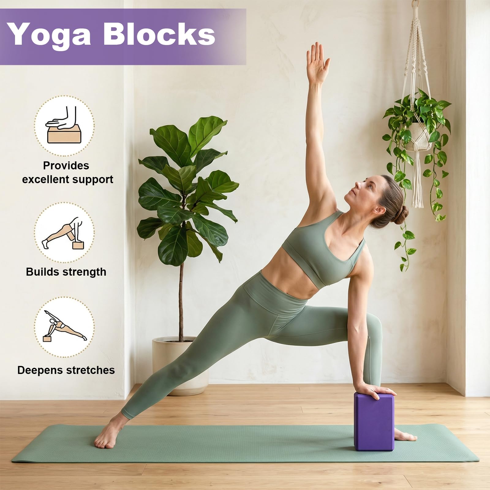 Carehabi 2 Pezzi Mattoncini Yoga 23×15×7.6cm Blocchi Yoga in Schiuma Eva per pilates Esercizi Stretching