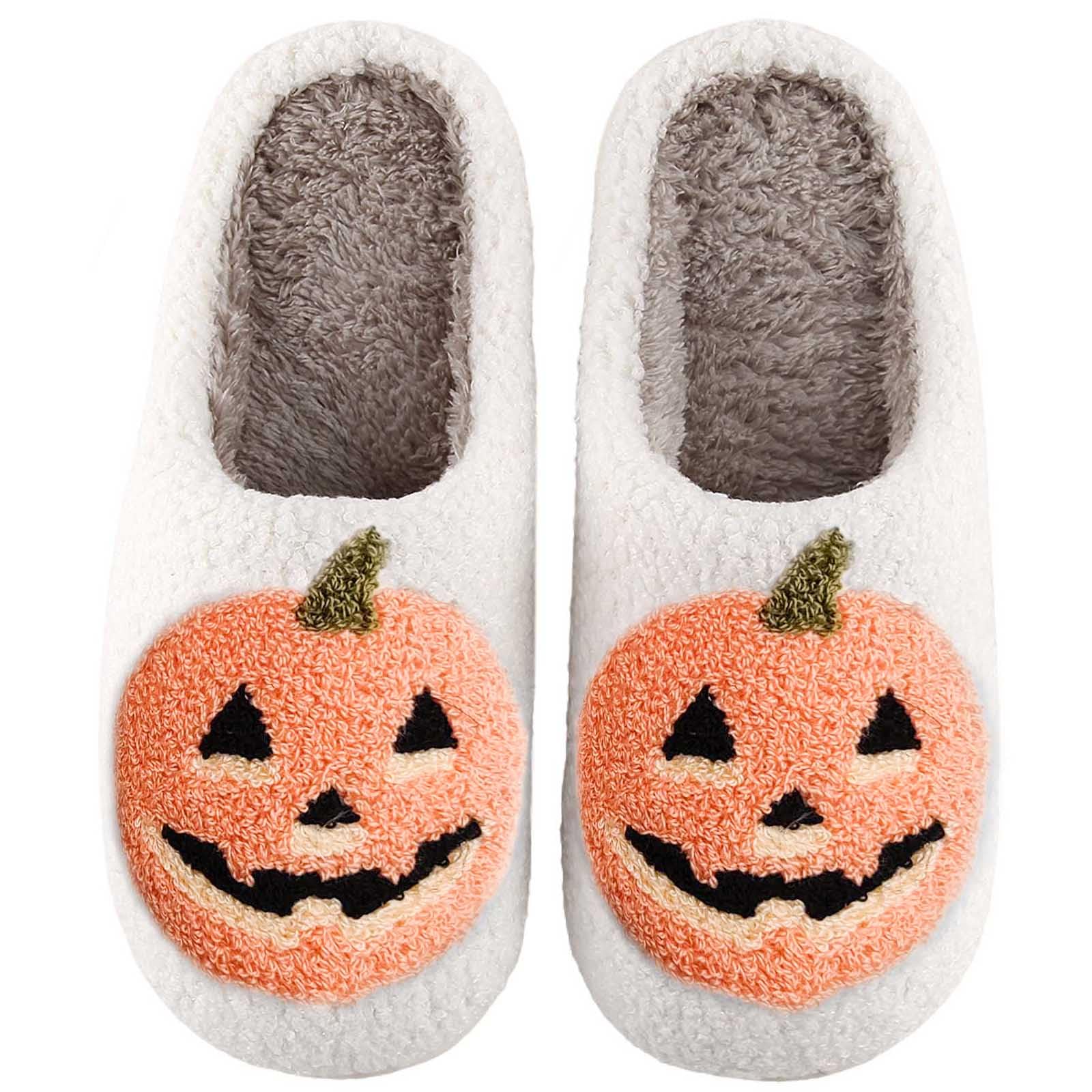 Halloween Slippers Pumpkin Slippers for Womens Mens Cute Comfy Bedroom Shoes,Home House Ladies Fuzzy Slipper,indoor Outdoor Memory Foam Slipper