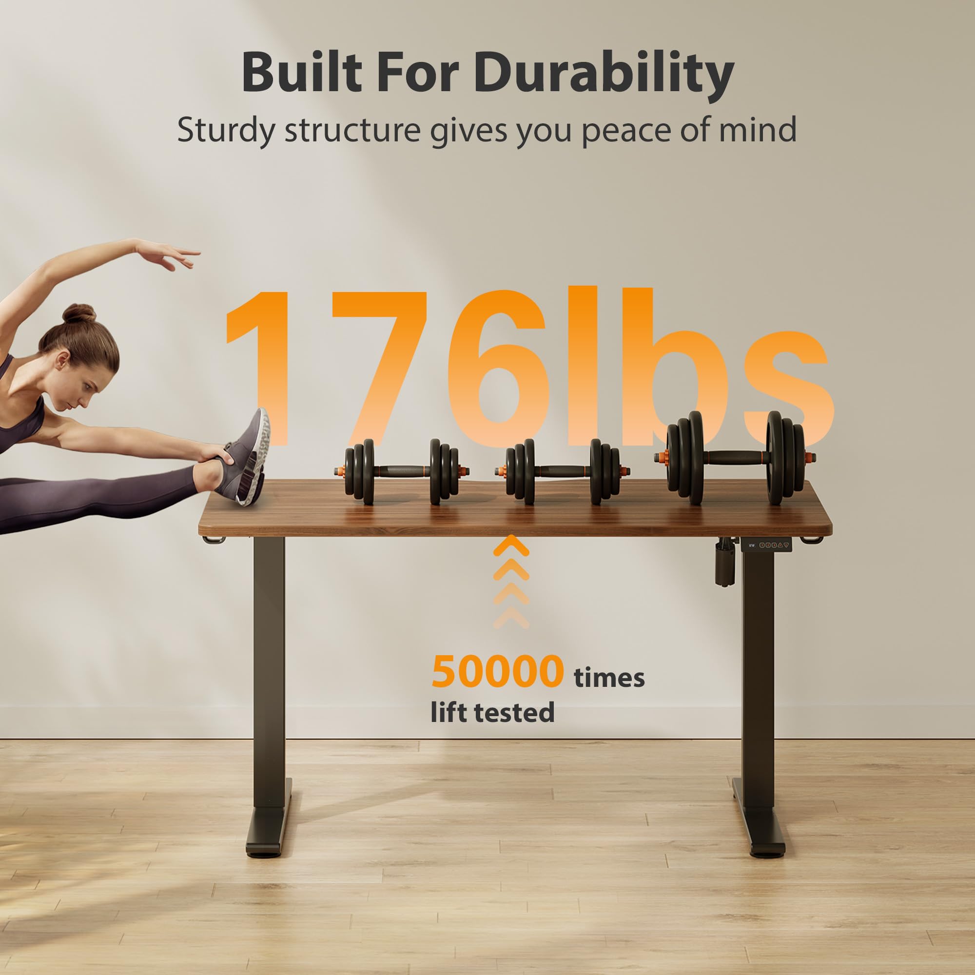 Cubiker Standing Desk, 48x24 Inches Sit Stand Home Office Desk, Electric Stand up Desk, Adjustable Desk with Splice Board, Black Frame/Black Walnut Top view 4