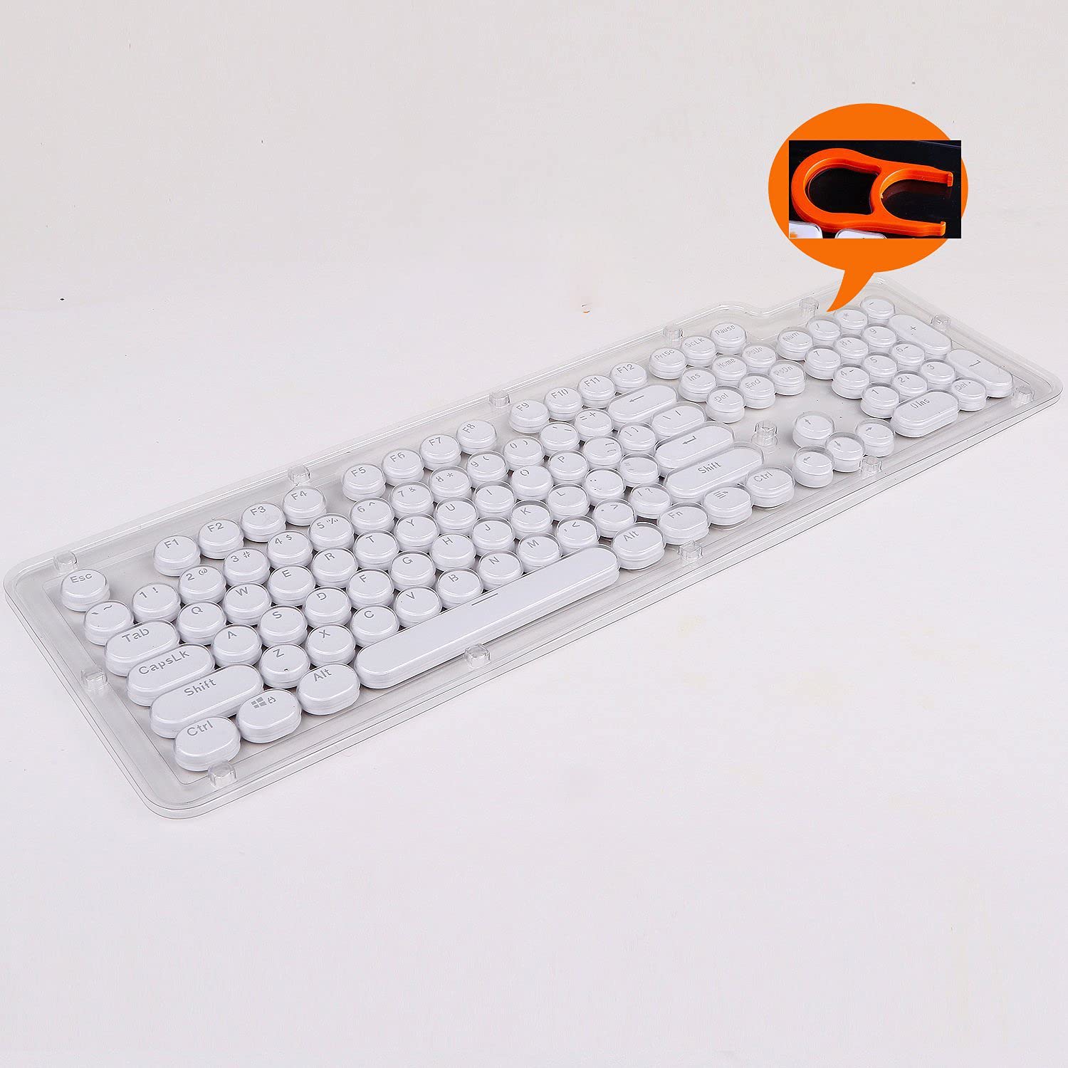 Bestwaytech E-Element Keycap 104 Double Shot Injection Backlit Keycaps Retro Typewriter Style for all Gaming Mechanical Keyboards Keycaps with Keycap Remover White Color