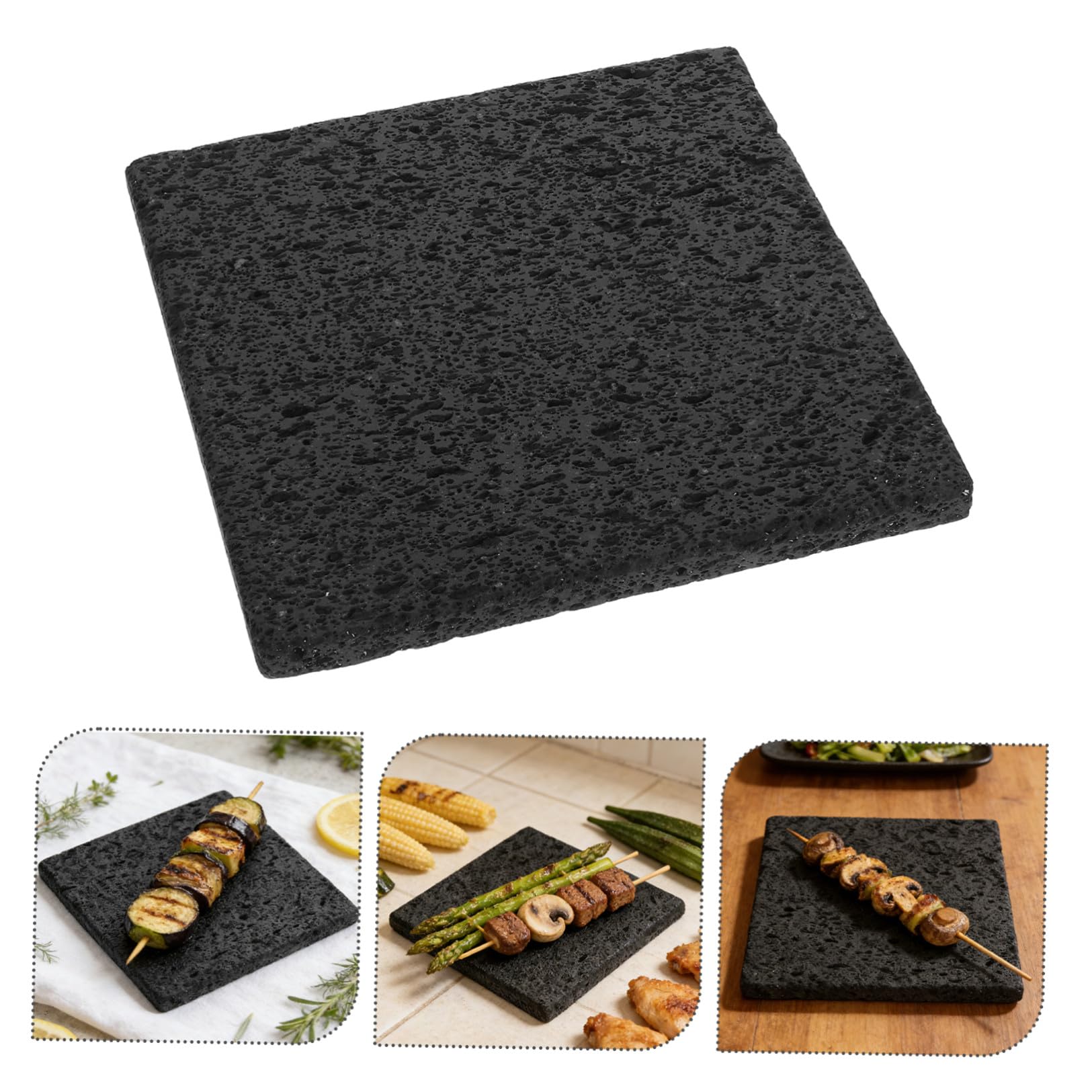 Gatuida Pietra Lavica per Barbecue Coreano in Pietra Naturale Nero, Resistente al Calore e Facile da Pulire, Piastra Rettangolare per Grigliare Pesce e Verdure in Cucina Indoor