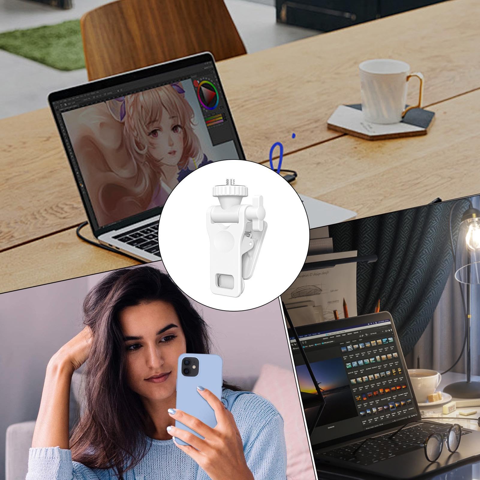 Clips De Lumière Selfie Antidérapants, Support Universel Pour Cameratelephone Sur Trepied 92369362