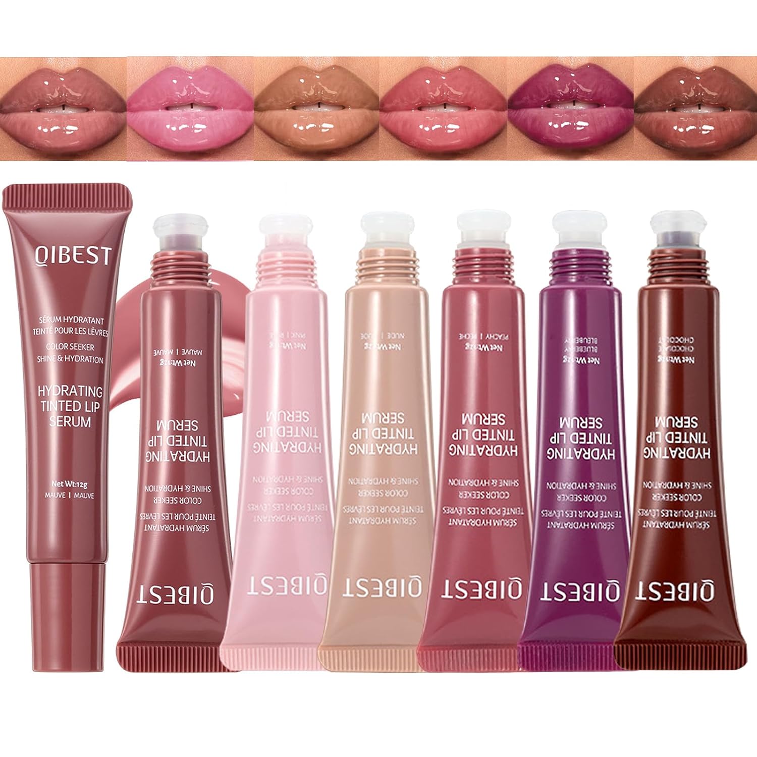 Tinted Lip Serum Gloss – 6 Colors Hydrating Lip Plumper with Natural Shine, Nourishing Hydration with Polypeptide Non-Sticky, Long-Lasting Color, Moisturizing Lip Makeup