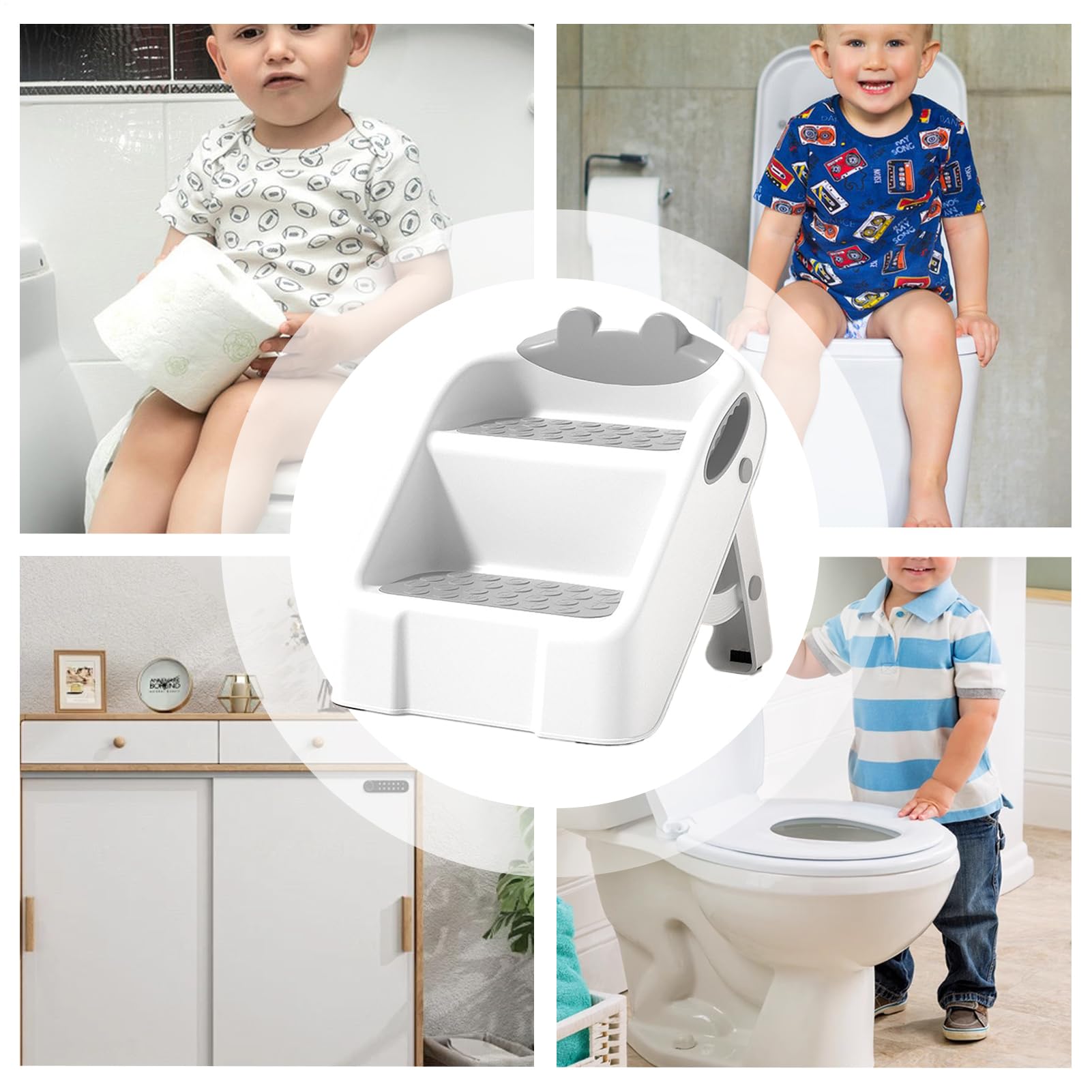 Taburete Escalón Infantil Antideslizante Fácil Lavado De Manos Ligero | Taburete Escalón 2 Niveles Plegable Ligero Para Niños Inodoro, Lavabo, Dormitorio, Encimera