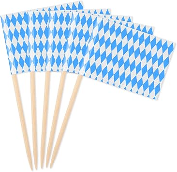 Sunshane 100 Pack Oktoberfest Picks البافارية العلم كب كيك توبر يختار أعلام الأسنان لزينة حزب أكتوبر ، 2.56 &times; 1.38 بوصة الأزرق والأبيض