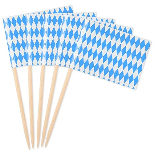 Sunshane 100 Pack Oktoberfest Picks Bavarian Flag Cupcake Topper Picks