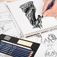 Vista 4 de H & B Lápices de boceto profesionales de 9 piezas, lápices mate para bocetos, juego de lápices de boceto para dibujo, sombreado y bocetos