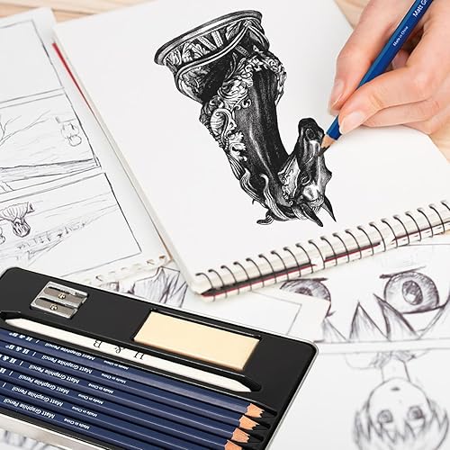 Miniatura 10 de H & B 48 lápices de dibujo profesionales y kits de dibujo, incluyendo blocs de dibujo, lápices de grafito, sacapuntas y borrador, suministros de