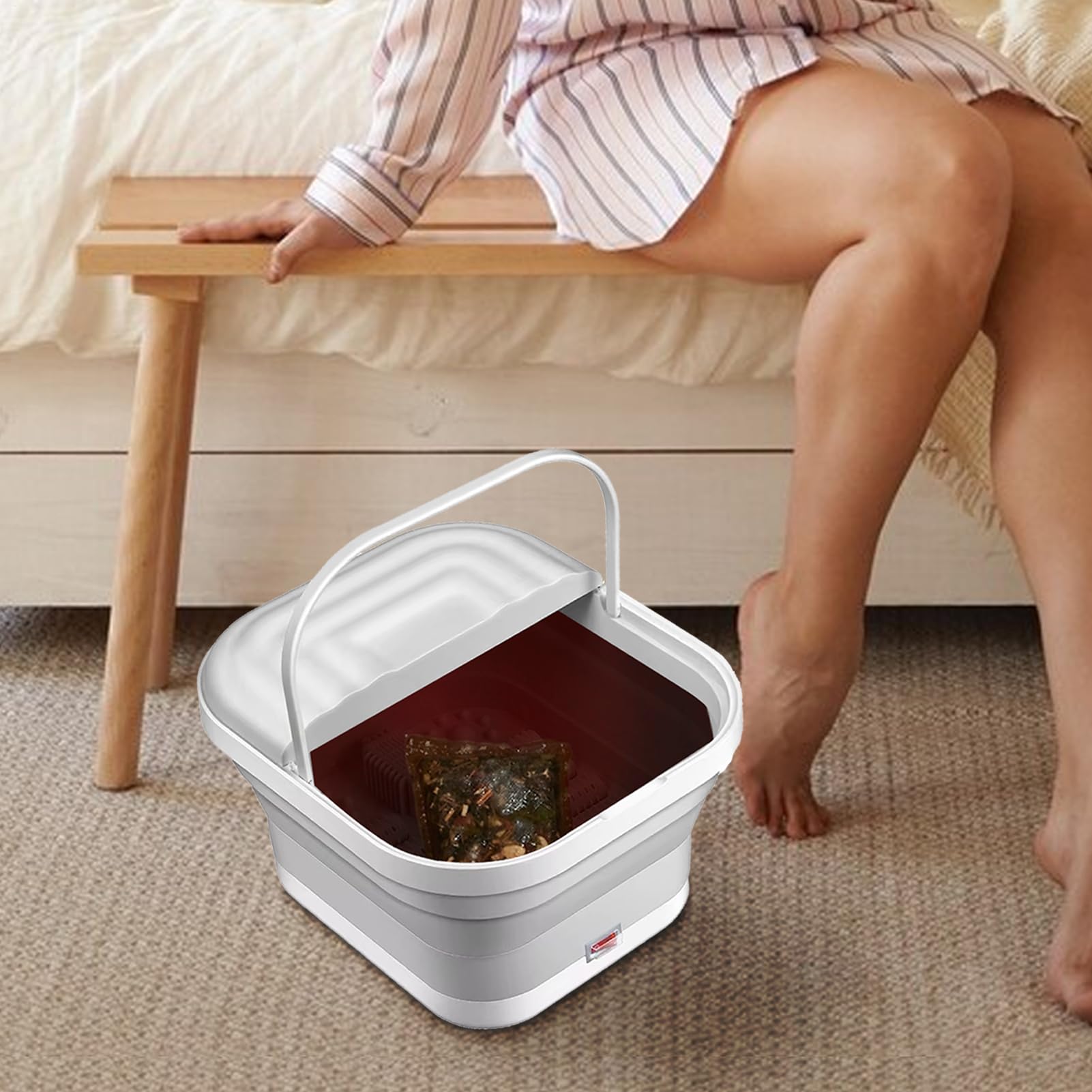 Baño de pies con calefacción y masaje - Baño de pies plegable y de masaje | Cubo de baño de pies plegable para viajes | Dispositivo de masaje de rodillos de relajación diaria para el trabajo