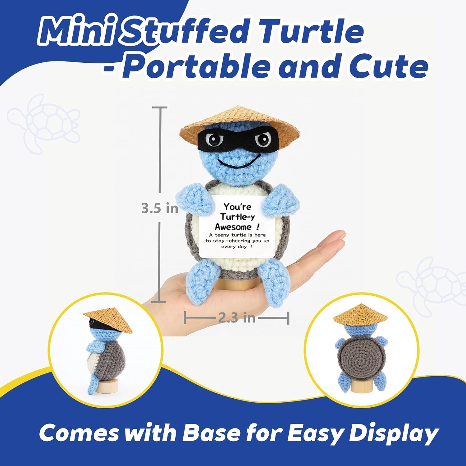 Positive Turtle Crochet & Emotional Support Crochet Turtle – Funny Cute Inspirational Gifts for Women Men Kids, Desk Decor for Women, You're Turtley Awesome for Teens, Birthday and Graduation Present - Image 3