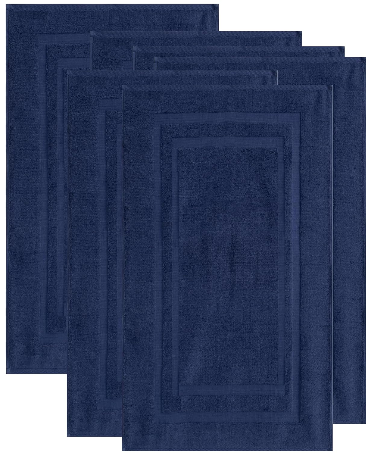 Set of 2, 4, 6 & 12 Luxury Cotton Bath Mat (50 x 70 cm) 100% Super Soft Terry Toweling Mats Carpet for Bathroom Rugs Shower Floor Towels Machine Washable Mat (6, Navy Blue)