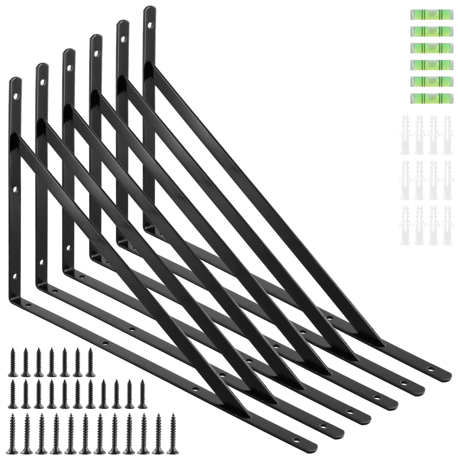 6 supporti per scaffali, 400 x 250 mm, in metallo, colore nero, supporto angolare da parete, angolo in metallo a 90 gradi, per montaggio a parete, portata 120 kg