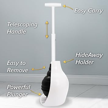 Korky BeehiveMAX Hideaway - Heavy Duty Toilet Plunger with Holder - Drip Free Carry - Seals All Bowl Shapes Powerful Clog Removal, 97-5