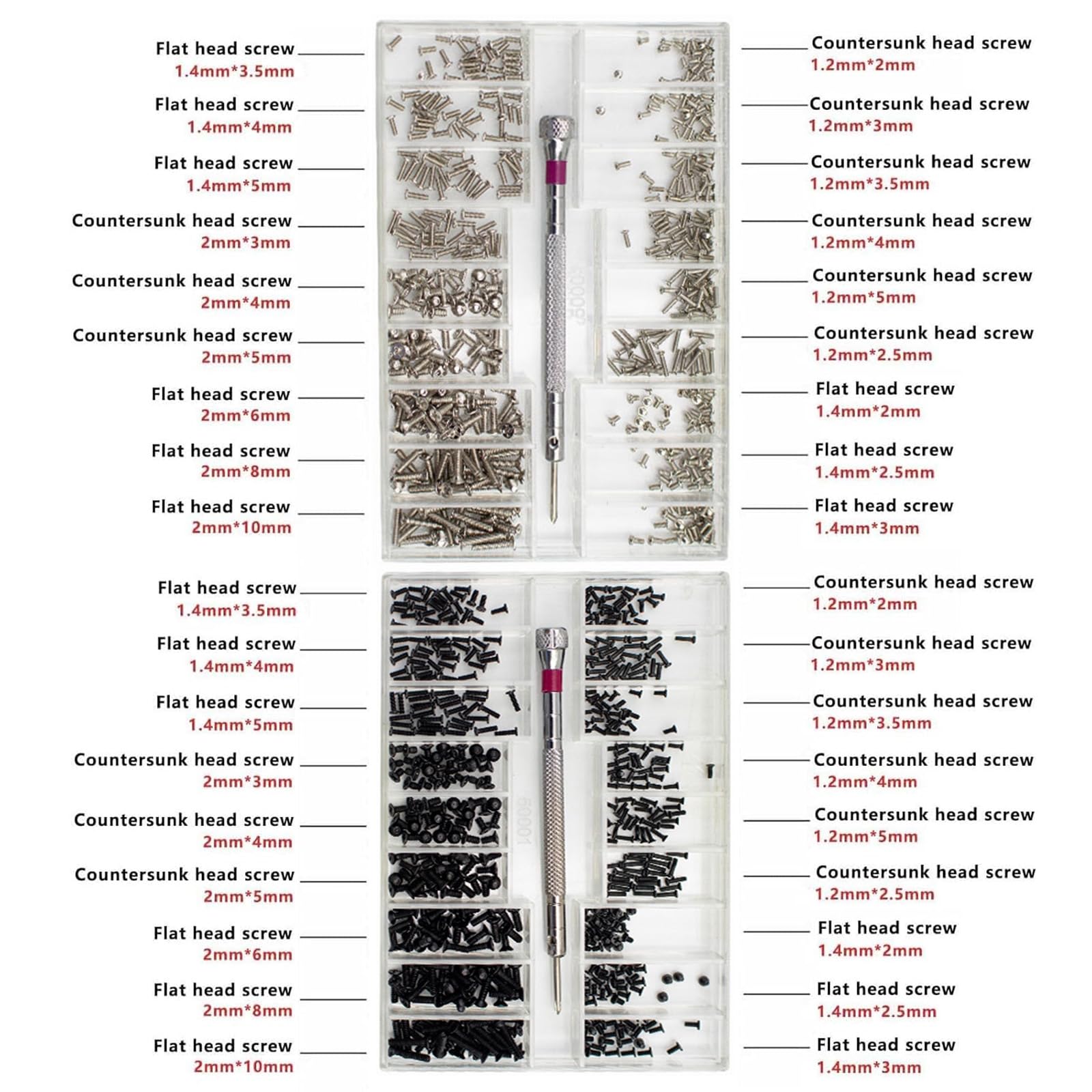 XIATIAN 1000Pcs Tiny Micro Repair Screw Kit, M1.2 M1.4 M2 Tiny Screws - Image 4