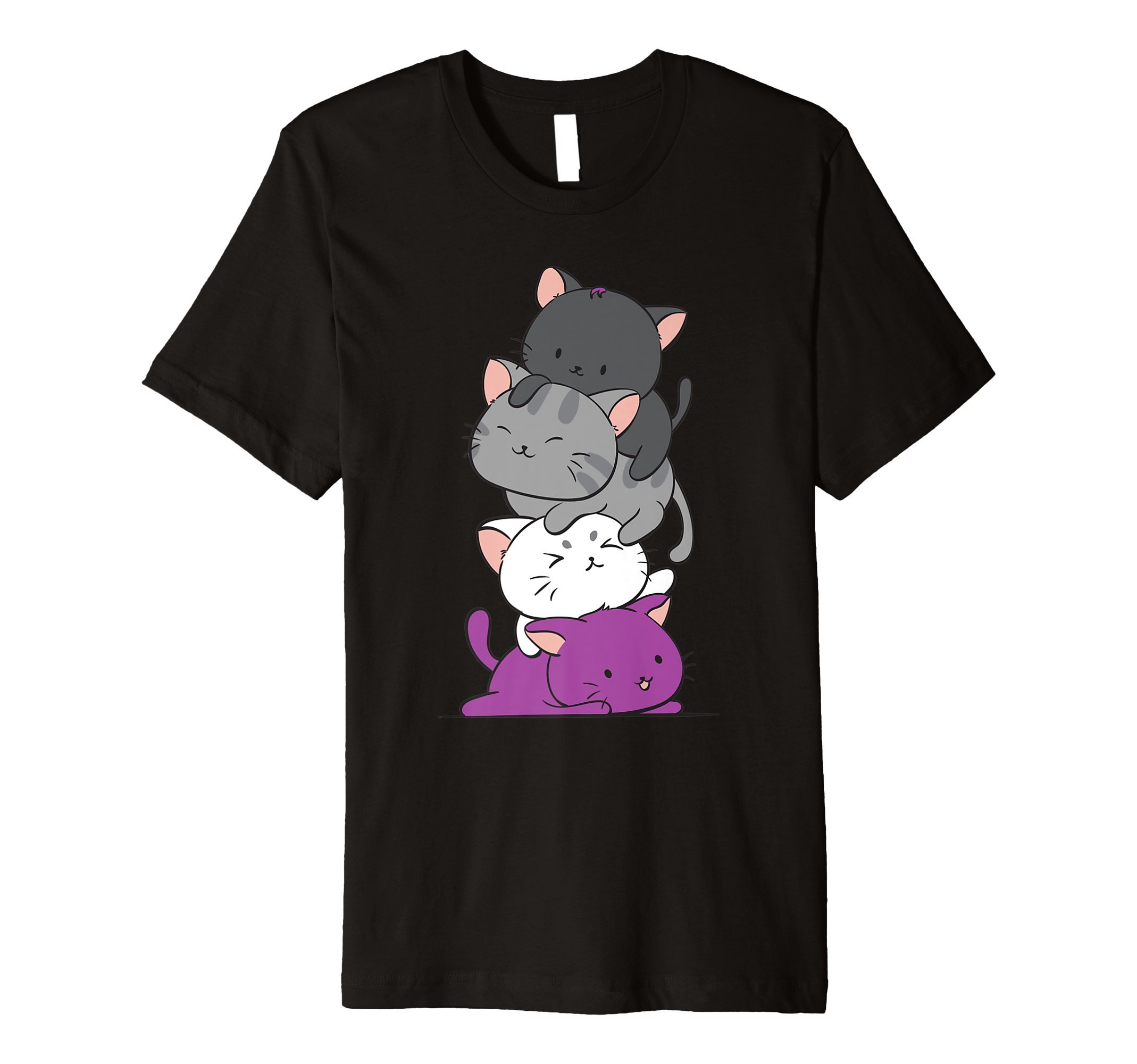 Kawaii Cat Pile Anime T-shirt - Asexual Pride Flag Kittens T-Shirt