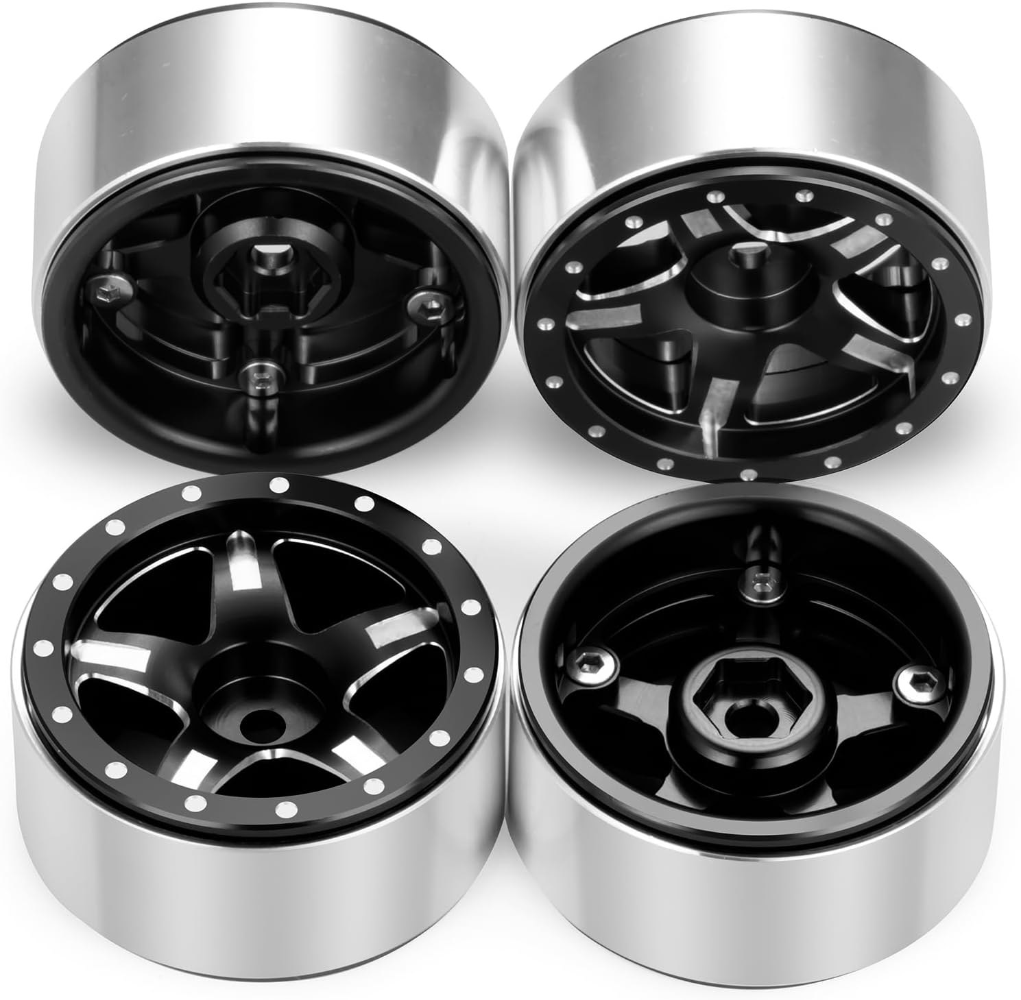 RCLIONS 1.3inch Aluminium Beadlock Wheel Rims 70g for TRX4M SCX24 1/24 1/18 Scale RC Crawler Car Upgrade Parts (Black)