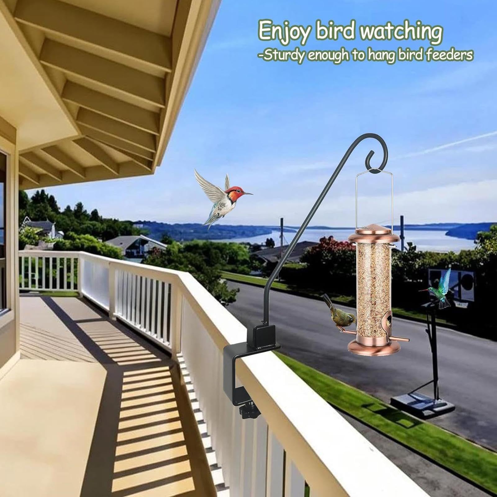 Outside Railing Hooks Balcony Plant Hanger 32-Inch Deck Hook With Rotating Hangers - Heavy ...