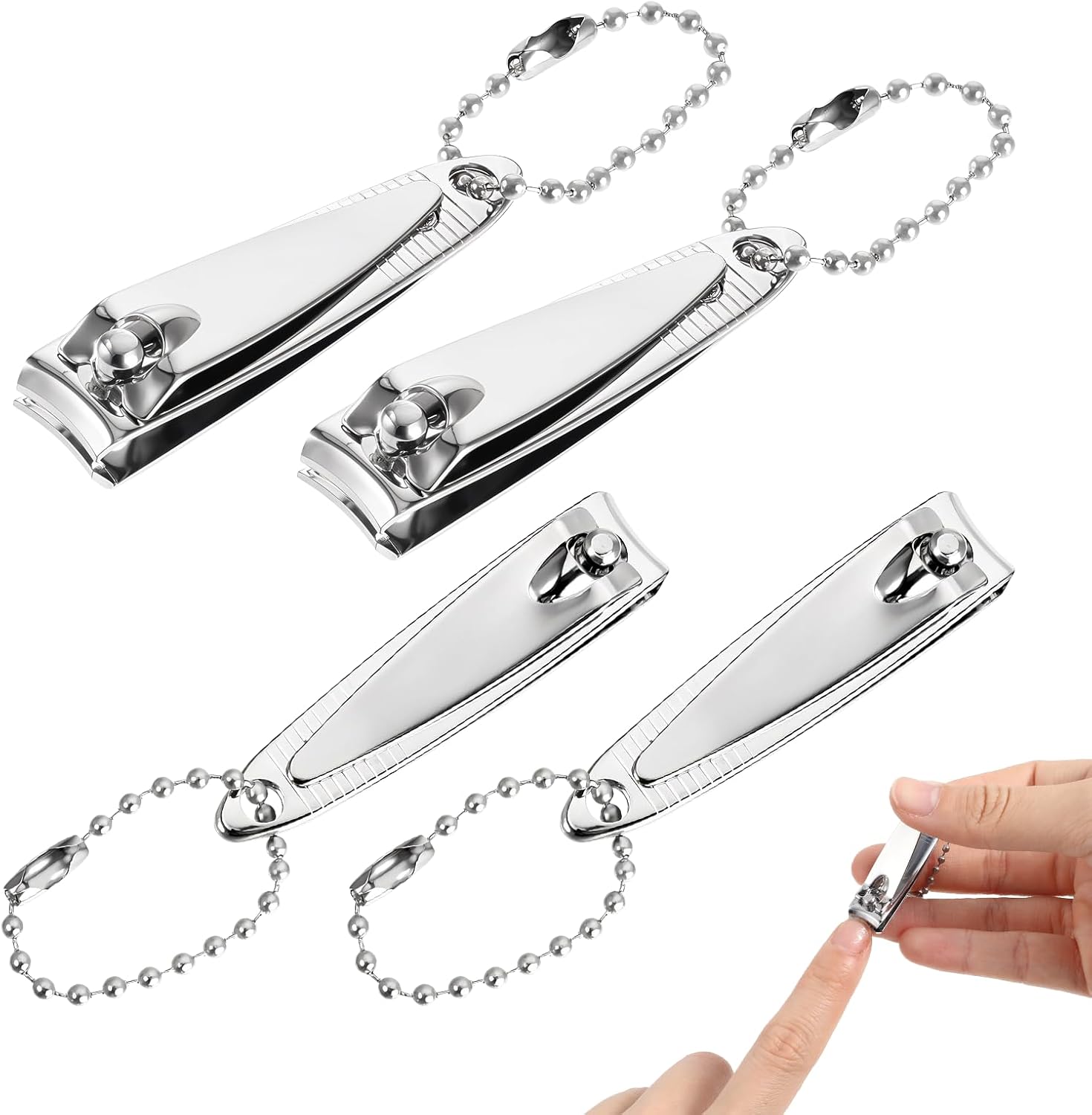 4 Pcs Nail Clipper, 2'' Mini Nail Clippers Travel Fingernail Clippers with Keychain and File Stainless Steel Nails Cutters Straight Edge Toenail Clippers for Men Women