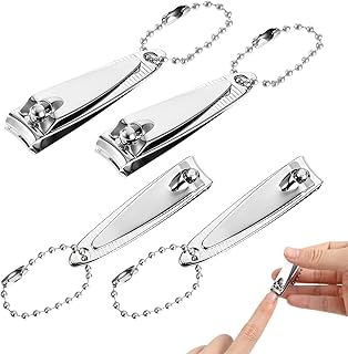 4 Pcs Nail Clipper, 2'' Mini Nail Clippers Travel Fingernail Clippers with Keychain and File Stainless Steel Nails Cutters Straight Edge Toenail Clippers for Men Women