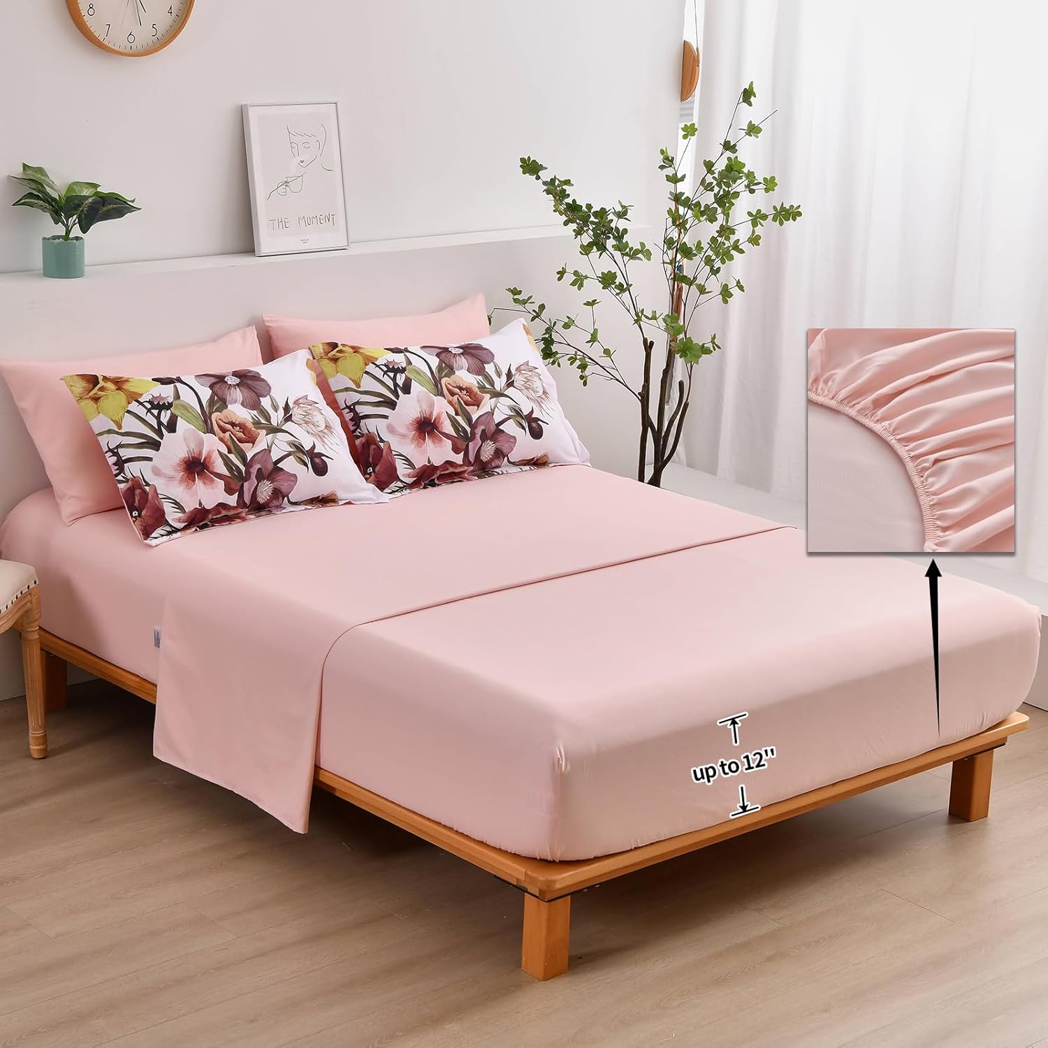 Luxudecor Floral Comforter Set Queen Size 7 Piece, Blush Flower Bed in a Bag, Elegant Floral Comforter with Sheet Set, Soft Microfiber Bedding Set for All Season (Blush, 90"x90") - Image 4