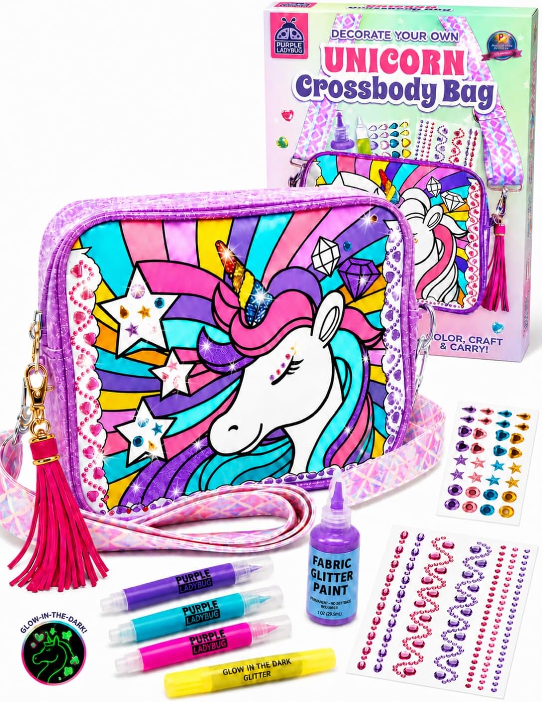 Decorate Your Own Unicorn Crossbody Bag Kit - Color Your Own Purse Art Unicorn Gifts for Girls Age 6-8, Gifts for Girls 6 7 8 9 10-12 Year Old Girl - Birthday Gift, Crafts for Girl Ages 6-8