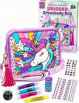 Decorate Your Own Unicorn Crossbody Bag Kit - Color Your Own Purse Art Unicorn Gifts for Girls Age 6-8, Gifts for Girls 6 7 8 9 10-12 Year Old Girl - Birthday Gift, Crafts for Girl Ages 6-8