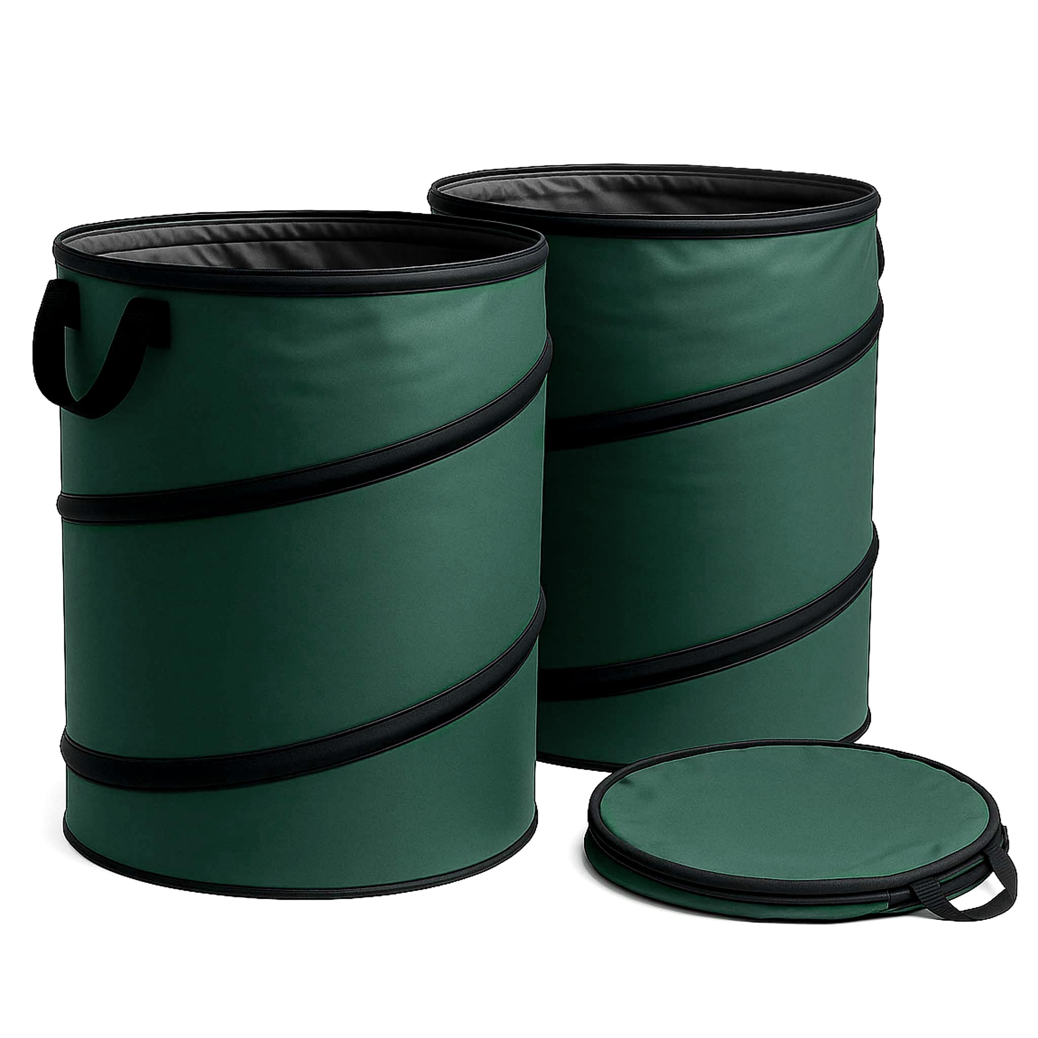 Wiltec 3x Sacco per foglie rotondo 100 l verde pop-up pieghevole 600D-Oxford-poliestere raccolta rifiuti sacco per erba robusto rifiuti da giardino