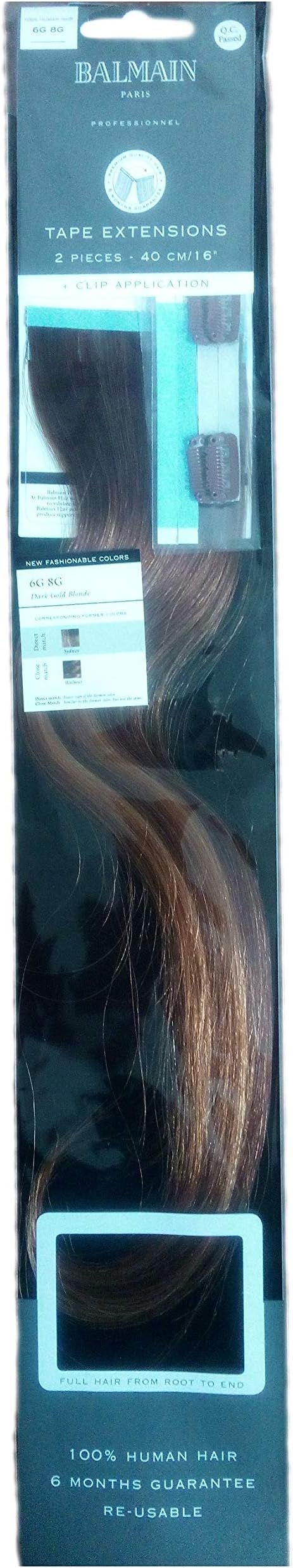 Balmain Tape Extension Human Hair 2-Pieces, 40 cm Length, Number 6G.8G OM Dark Gold Blonde, 0.027 kg