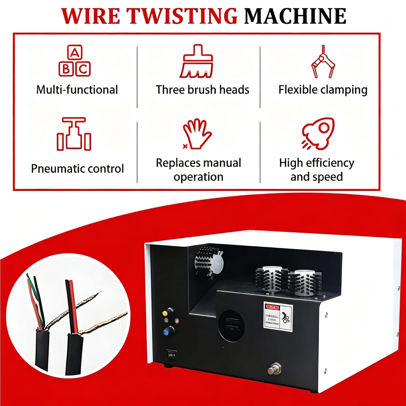 ZHENYUWANG Máquina de Trenzado y torsión de Cables con Tres cepillos, Herramienta automática Ajustable para Separar y trenzar Cables de 60 mm
