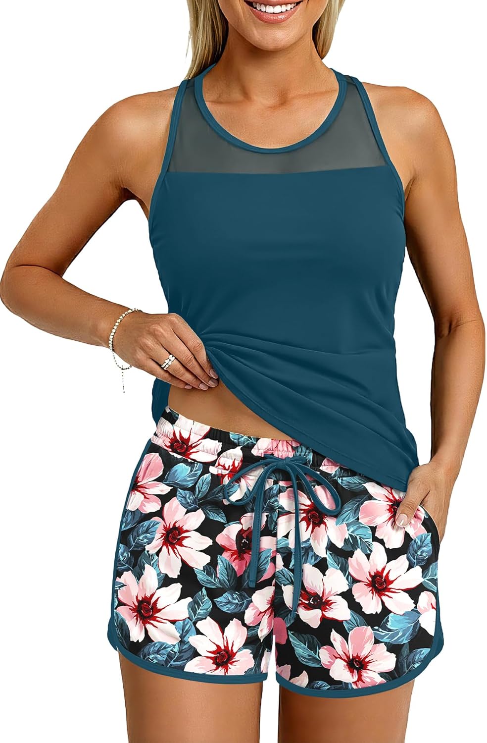 Aqua Eve Women Tankini with Shorts - Tummy Control Two Piece Swimsuit High Neck Bathing Suit with Pockets 2025 Swimwear