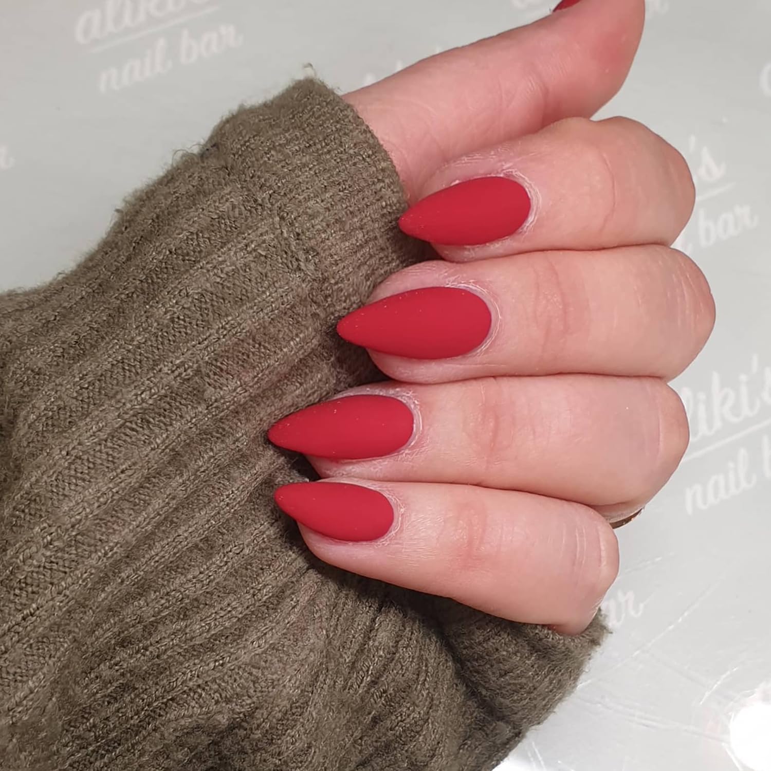 KQueenest Soft Gel Press on Nails Almond Medium, Matte Light Red False Nails Almond, Solid Color Stiletto Fake Nails Set - Image 3