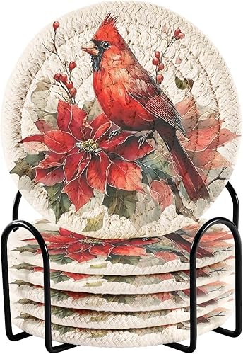 Vista 78 de Juego de 6 posavasos para bebidas con soporte, diseño retro de estrella de mar y estrella de mar, juego de 6 posavasos decorativos absorbentes