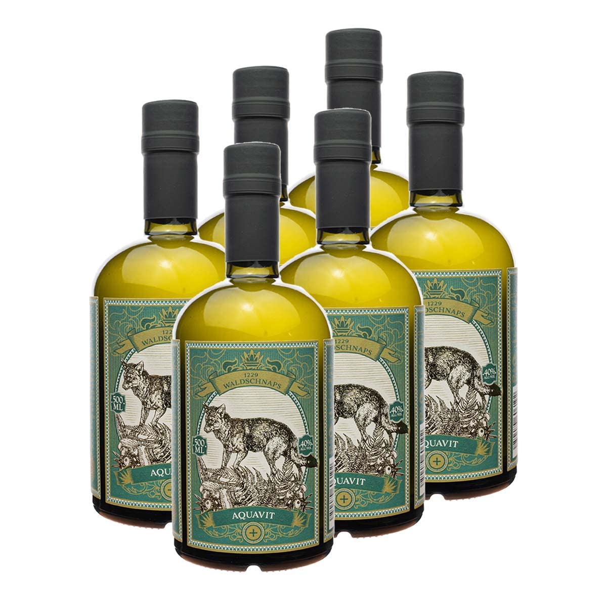6 x Aquavit 0.5l (40% Vol) - Waldaquavit - Mecklenburger Akvavit - 1229 Waldschnaps | 6 Flaschen a 500ml | Schwechower Brennerei (1229)