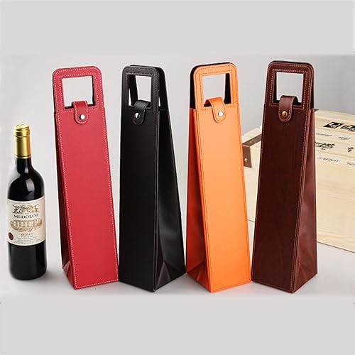 Miniatura 5 de MINIDUO Bolsa de transporte para vino, bolsa de vino de piel de vino con asas, reutilizable, naranja