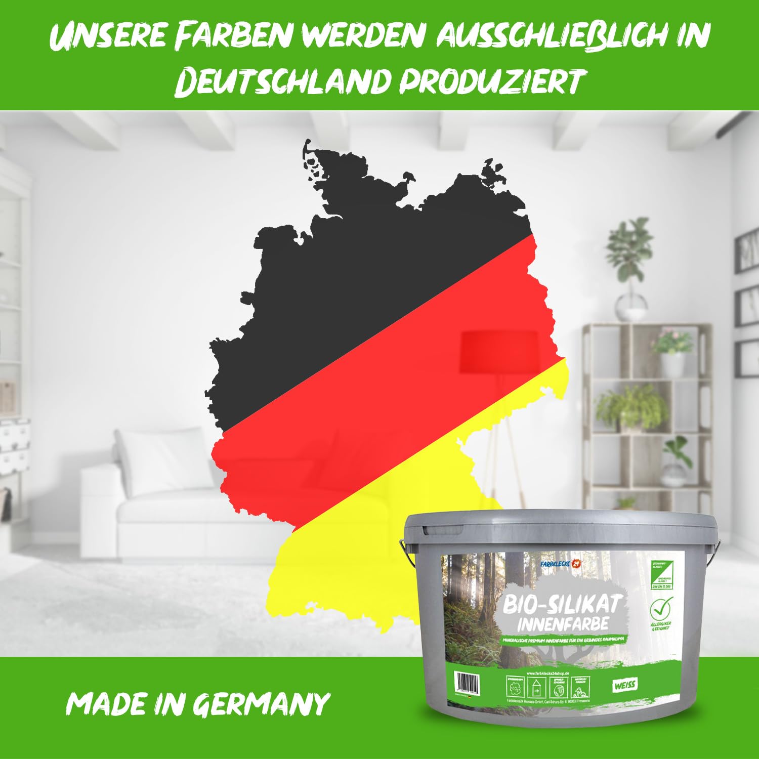 Bio-Silikat Innenfarbe Color 5L Pastell Grün, Wandfarbe, Silikatfarbe innen, für Allergiker empfohlen