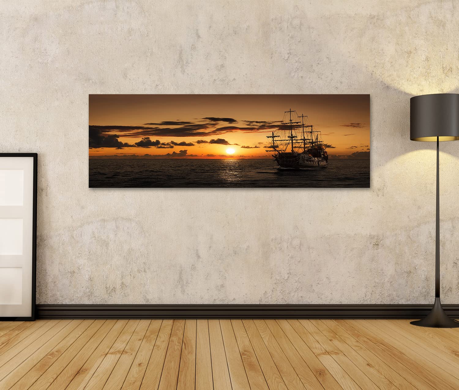 islandburner Tableau sur toile Bateau Pirate Coucher de Soleil en Mer Ouverte Cadre Affiche Poster Murale Tableaux