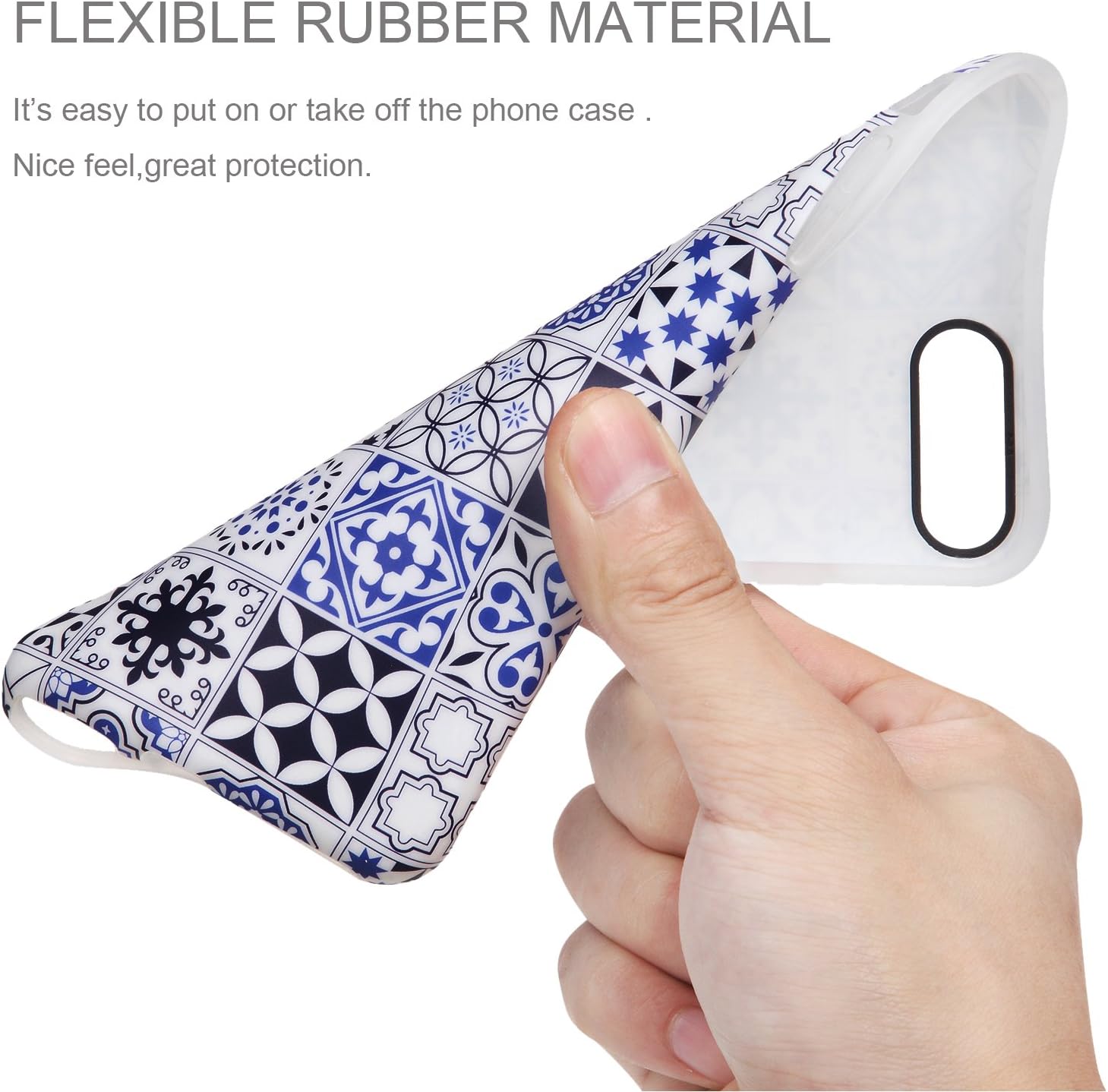 LUMARKE iPhone 7 Plus Case,iPhone 8 Plus Case,Blue Morocco Pattern for Women Girls Cute Slim Fit Glossy TPU Clear Bumper Soft Rubber Silicone Thin Protective Phone Case Cover for iPhone 7 Plus 8 Plus