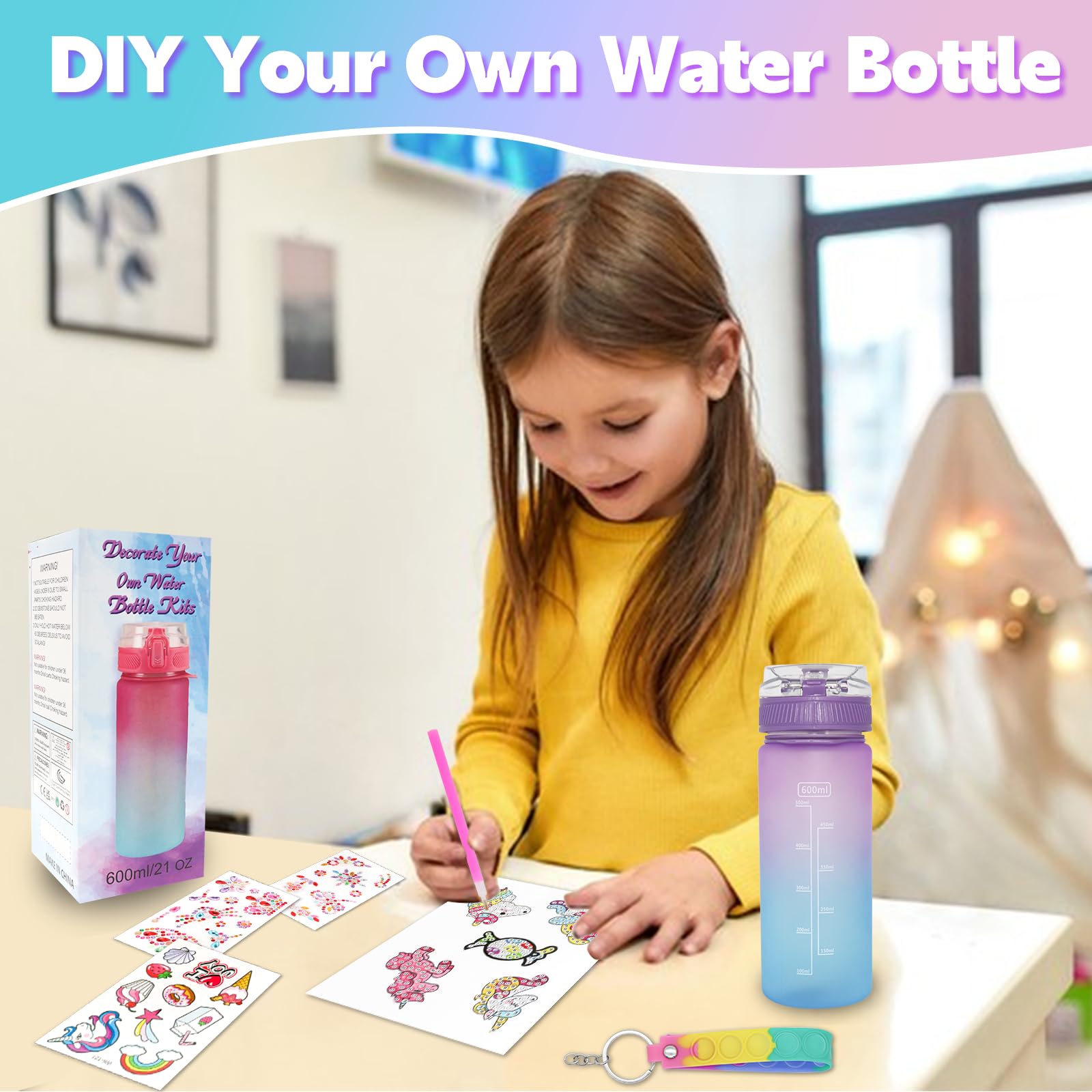 BBLYBD Unicorn Gem Diamond Painting Crafts,Fun Arts Decorate Your Own Water Bottle Kits for Girls Fun Arts and Crafts Gifts Toys for Girls, 1
