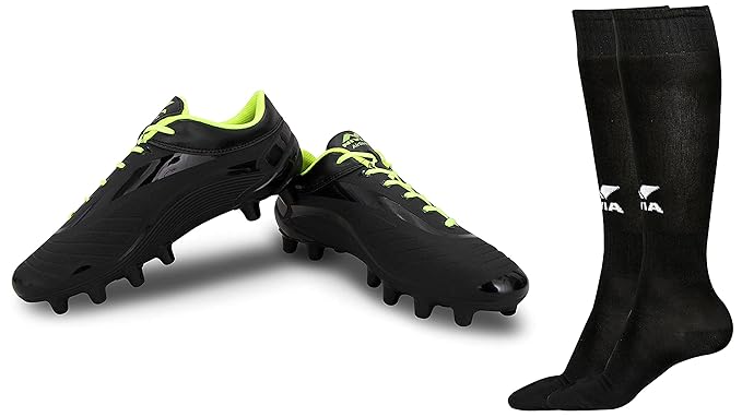 Nivia Plain Encounter Stockings (L, Black)&Nivia 1229BK Airstrike Football Stud for Mens