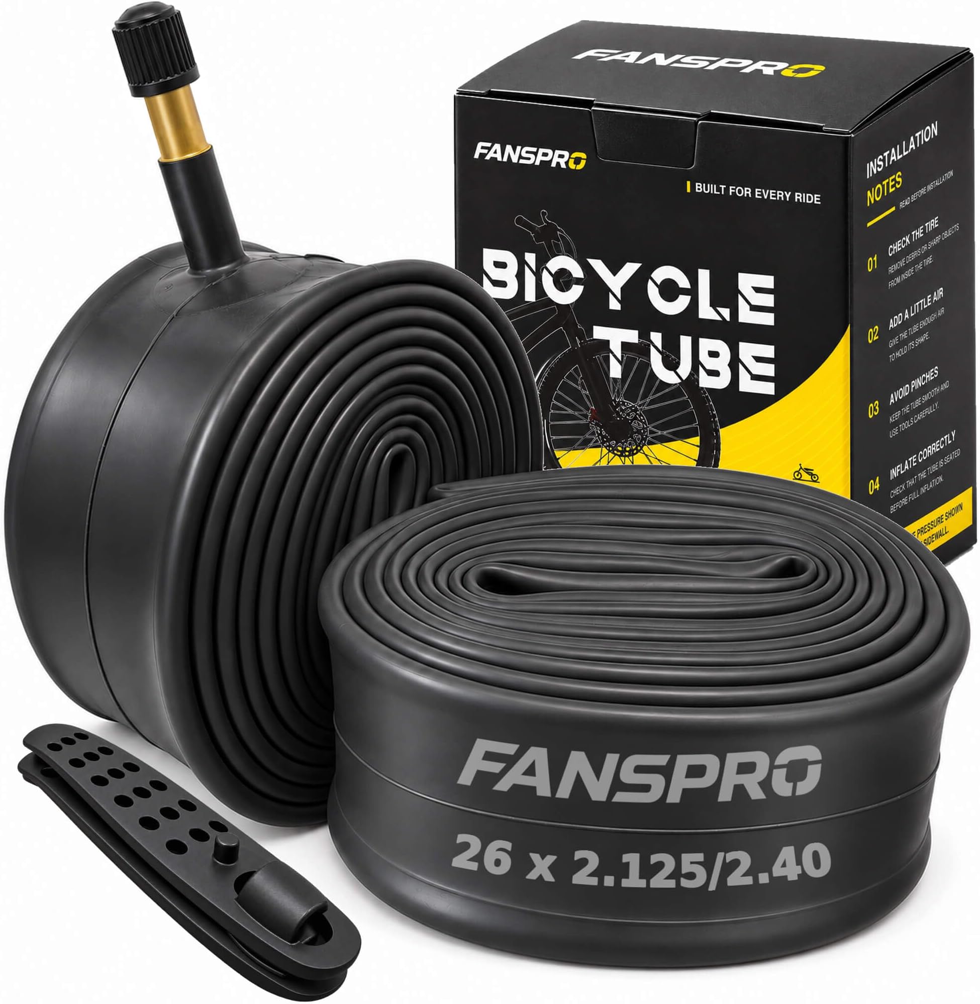 FANSPRO 26 Inch Bike Tubes 26x2.125/2.25/2.30/2.35/2.40 Tire Tubes, 2 Pack
